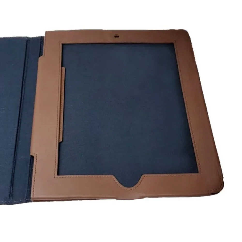 NEW POLO RALPH LAUREN Patchwork Madras Plaid & Leather Tablet Cover! Navy Brown